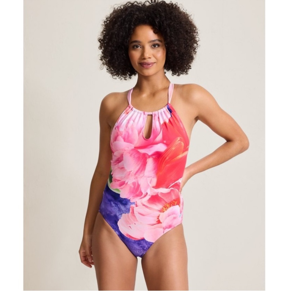 NWT Tommy BAHAMA Penney Blooms High-Neck One-Piece
Swimsuit